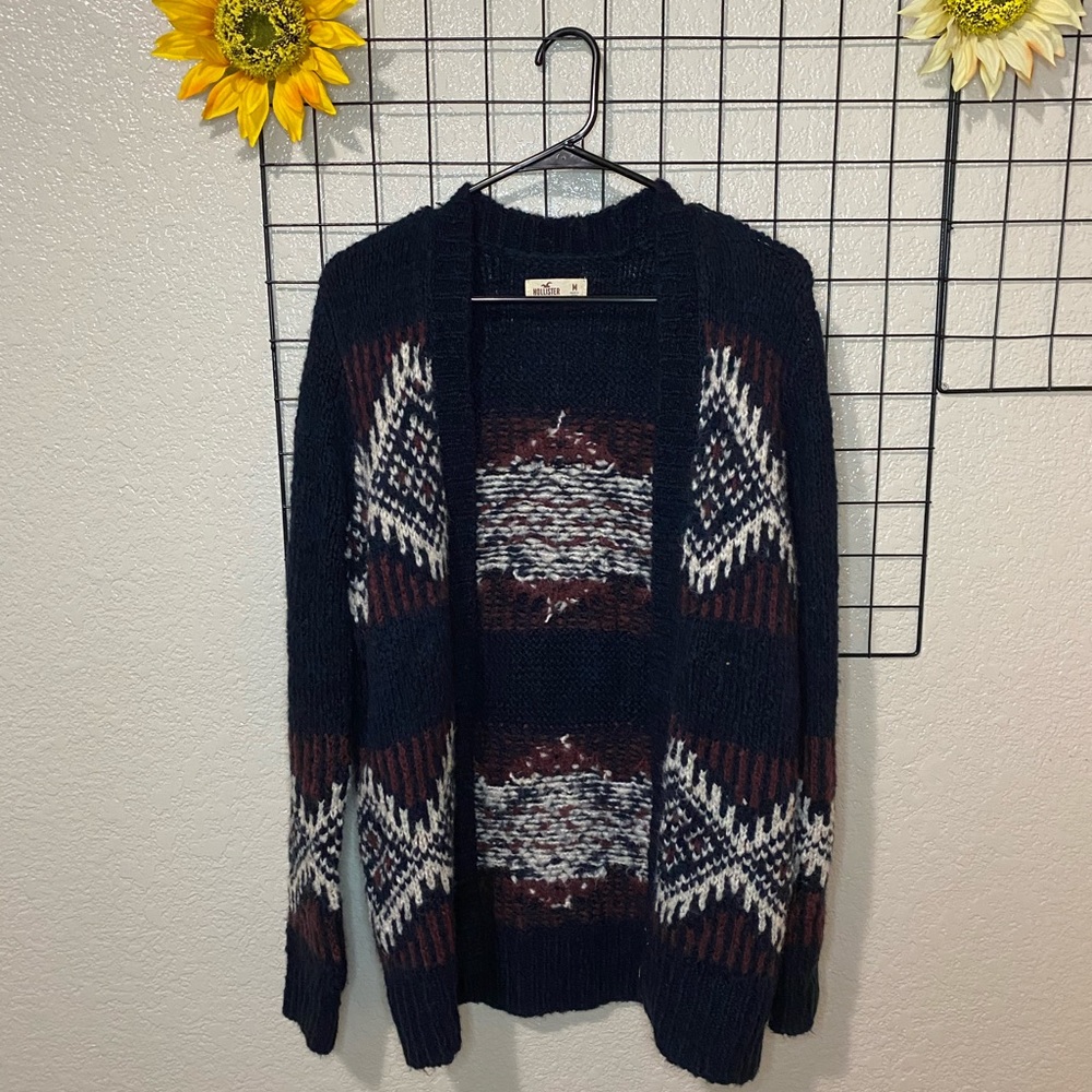 Hollister blue, red, & white knit cardigan